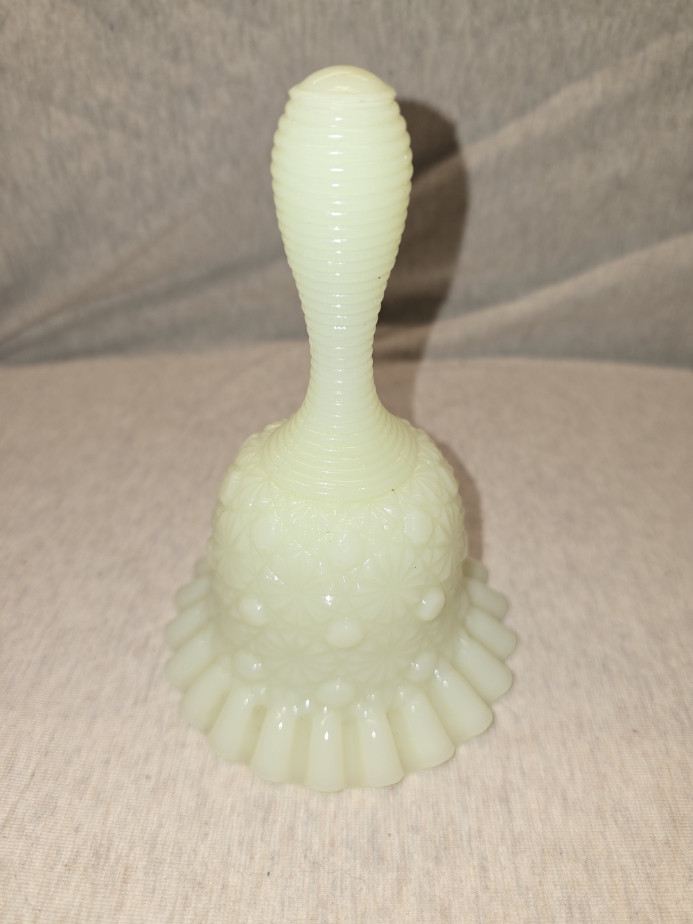 Vintage Fenton Uranium bell custard glass in the Daisy & Button pattern. 